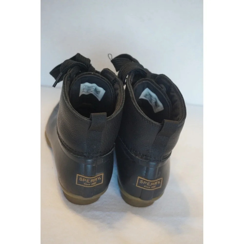 Sperry Saltwater Black Leather Rubber Ankle Duck Boots STS84826 Womens 8